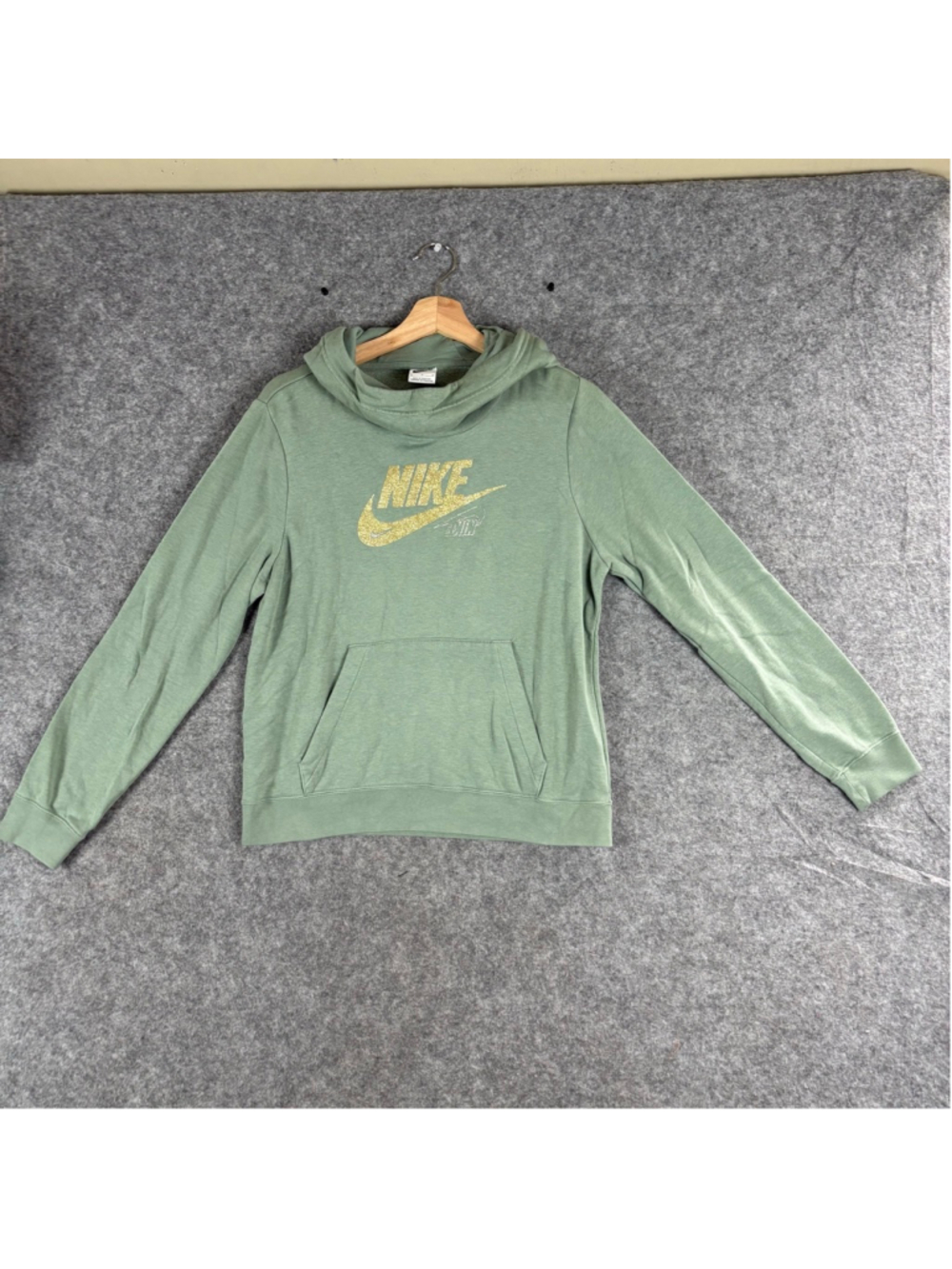 Nike Womens Medium Sage Green Y2K Glitter Logo Cozy Hoodie Sweatshirt - Picture 2 of 11